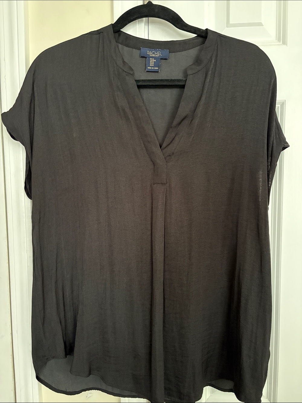 RACHEL Rachel Roy Black Relaxed V-Neck Short Sleeve Blouse